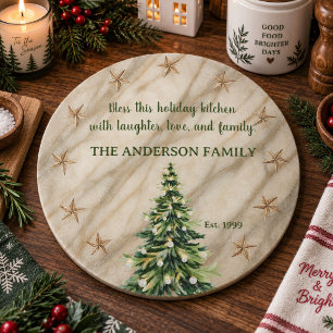 Cream Marble Christmas Tree Custom Family Cutting Board