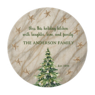 Cream Marble Christmas Tree Custom Family Cutting Board