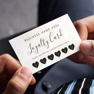 Cream Marble Heart Script Custom Business Logo Loyalty Card