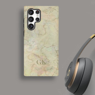 Cream Marble Monogram Samsung Galaxy Case