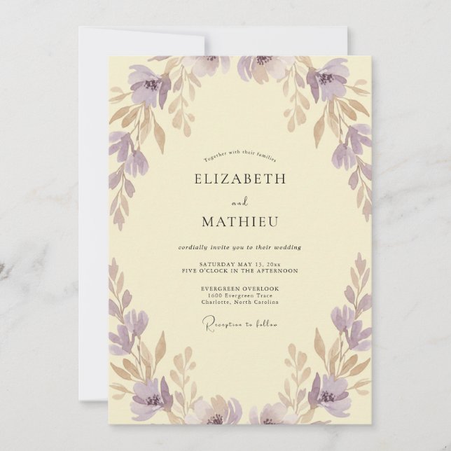 Cream Mauve Painted Wedding Invitation (Front)