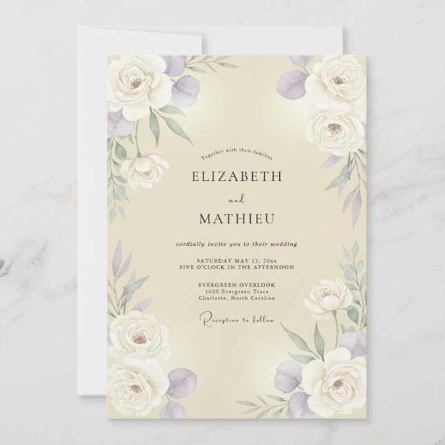 Cream Mauve Peony Wedding Invitation (Front)