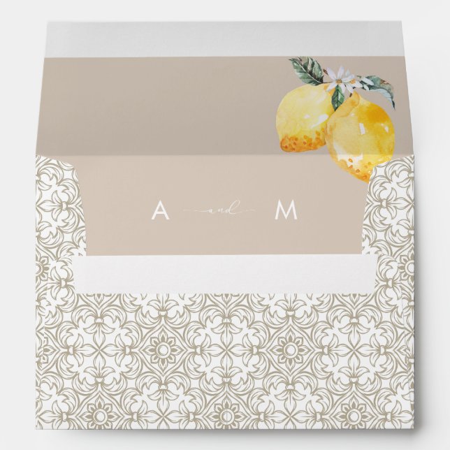 Cream Mediterranean Tile & Lemon Italian Wedding E Envelope (Back (Bottom))