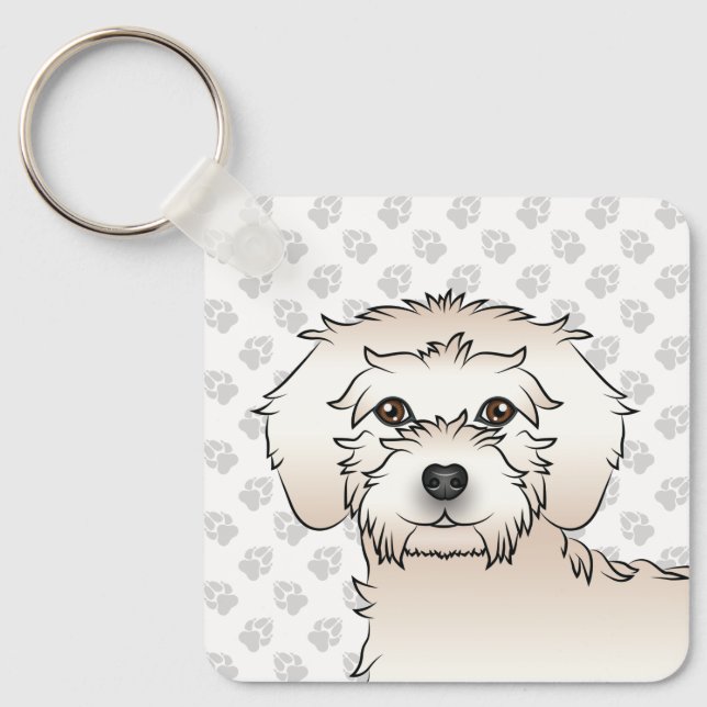 Cream Mini Goldendoodle Cartoon Dog & Name Key Ring (Front)