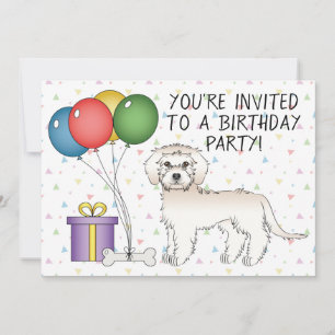Cream Mini Goldendoodle Cute Cartoon Dog Birthday Invitation