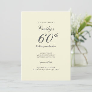 Cream Minimalist 60th Birthday Party Invitation