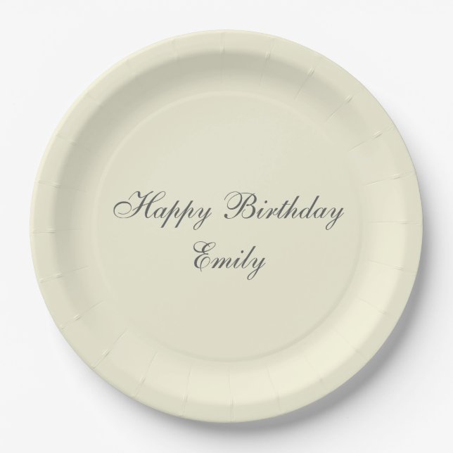 Cream Minimalist Birthday Party Paper Plates (Front)