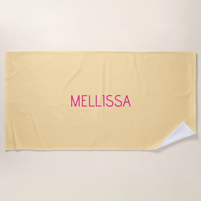 Cream minimalist custom name  beach towel (Front)