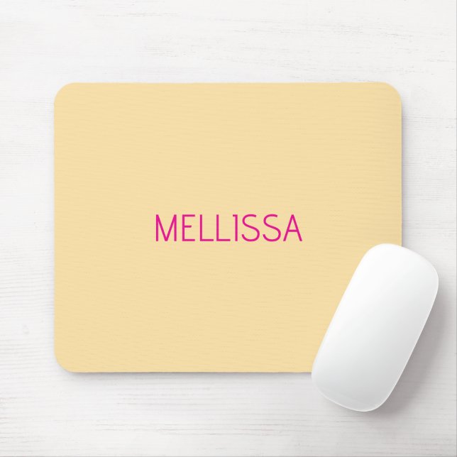 Cream minimalist custom name  mouse mat (With Mouse)