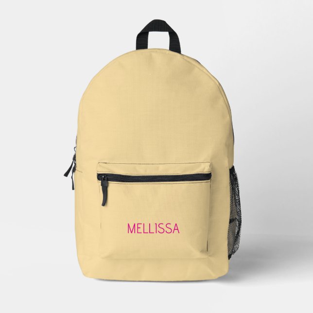 Cream minimalist custom name  printed backpack (Front)