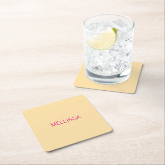 Cream minimalist custom name  square paper coaster