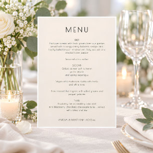 Cream Minimalist Modern Wedding Elegant Simple Menu