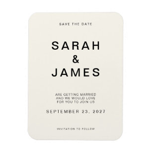 Cream Minimalist Modern Wedding Save the Date Magnet