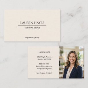 Cream Minimalist Mortgage Broker Elegant Photo Business Card