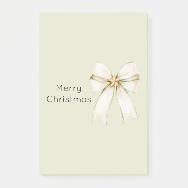Cream Mint Bow Gold Star Christmas Post-it Notes (Front)