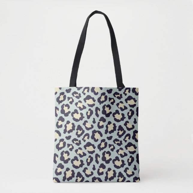 Cream, mint green and black leopard print tote bag (Front)