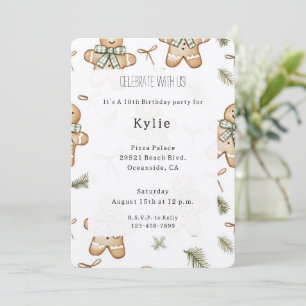 Cream Mint Green Gingerbread Cookies Birthday Invitation