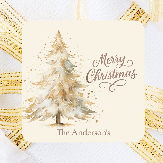 Cream mocha tree Christmas Square Sticker (Creator Uploaded)