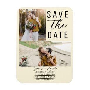 Cream Modern 2 Photos Save the Date Wedding Magnet