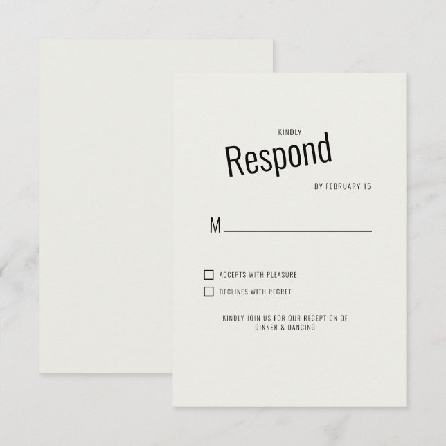 Cream Modern Black Text Wedding RSVP (Front/Back)