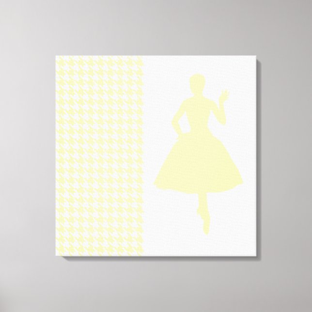 Cream Modern Houndstooth w/ fashion Silhouette Canvas Print (Front)