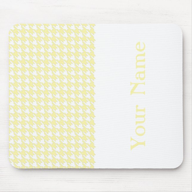 Cream Modern Houndstooth with name Mouse Mat (Front)