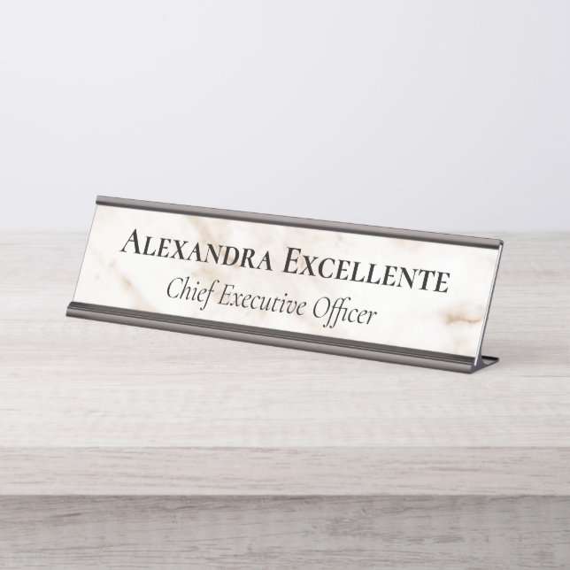 Cream Modern Marble Minimalist Custom Desk Name Plate (Front)