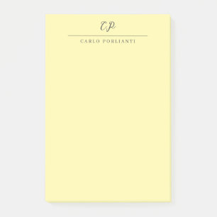 Cream Modern Monogrammed Calligraphy Plain Name Post-it Notes