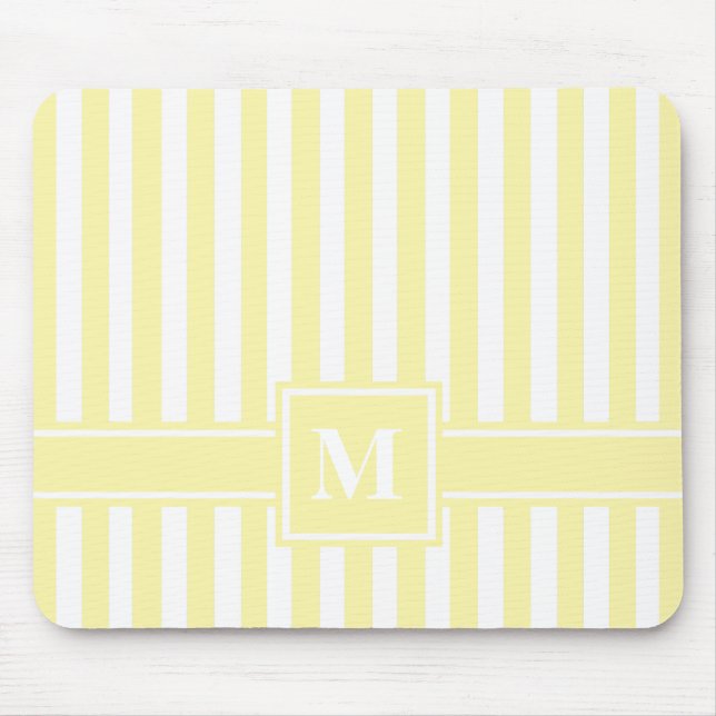 Cream Modern Stripe with Monogram Mouse Mat (Front)