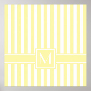 Cream Modern Stripe with Monogram Poster