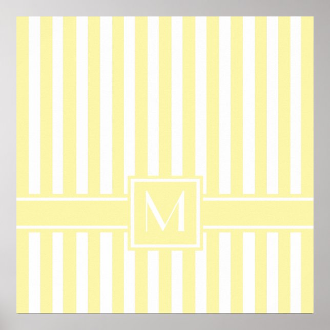 Cream Modern Stripe with Monogram Poster (Front)