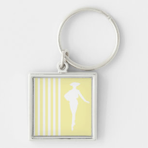 Cream Modern Stripes with Fashion Silhouette Key Ring
