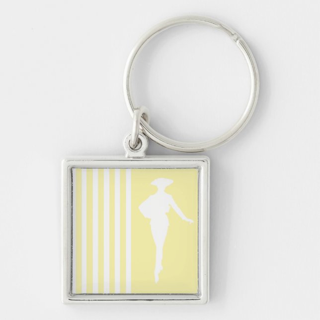 Cream Modern Stripes with Fashion Silhouette Key Ring (Front)