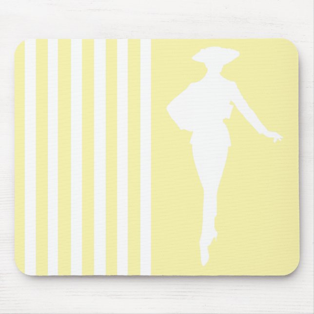 Cream Modern Stripes with Fashion Silhouette Mouse Mat (Front)
