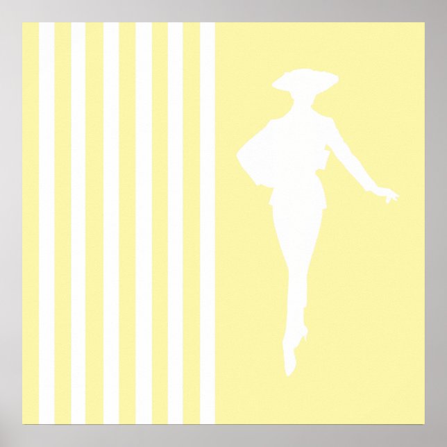 Cream Modern Stripes with Fashion Silhouette Poster (Front)