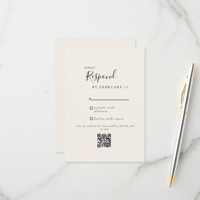 Cream Modern Wedding QR Code RSVP  (Front/Back In Situ)