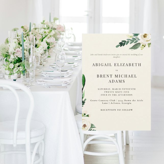 Cream Modern White Floral Bride Parents Wedding Invitation (Creator Uploaded)