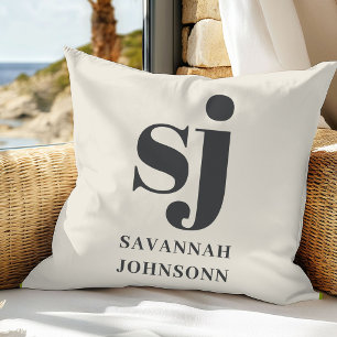 Cream monogram initials cushion