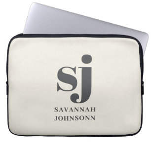 Cream monogram initials  laptop sleeve