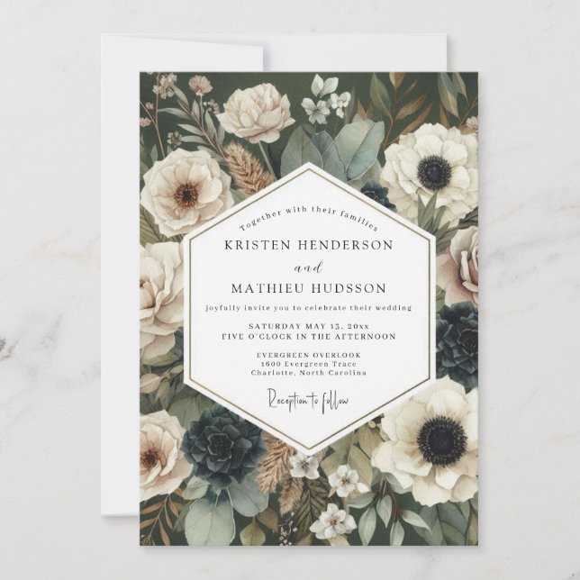 Cream Moody Botanical Wedding Invitation (Front)