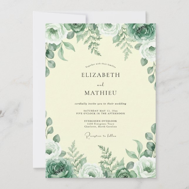 Cream Moss Foliage Wedding Invitation (Front)