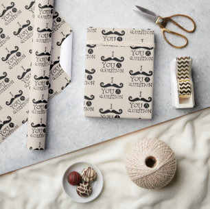 Cream Moustache You A Question Humour Father's Day Wrapping Paper