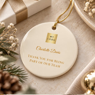 Cream name team member business logo ceramic tree decoration