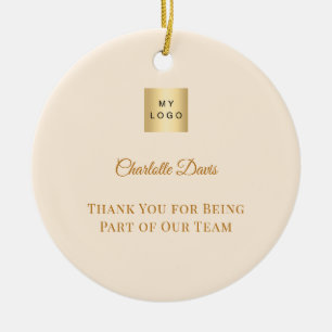 Cream name team member business logo ceramic tree decoration