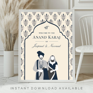 Cream Navy Anand Karaj Sikh Wedding Welcome Sign