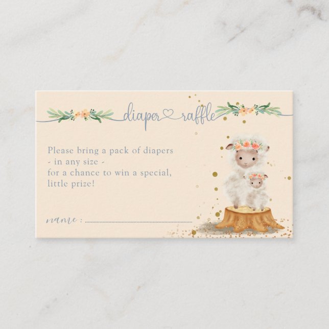 Cream Navy Lamb Sheep Baby Shower Diaper Raffle Enclosure Card (Front)