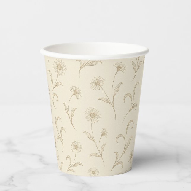 Cream Neutral Dainty Flower Botanical  Paper Cups (Front)