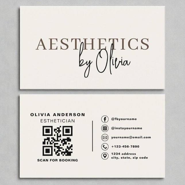 Cream Neutral Skincare Aesthetician QR Code  Business Card (Creator Uploaded)