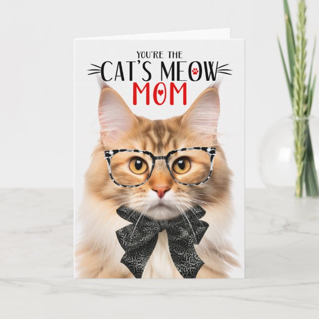 Cream Norwegian Forest Cat for Mum on Mother's Day Holiday Card (Front)