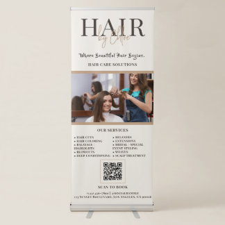 Cream Oatmeal Hair Salon Photo QR Scan to Book Retractable Banner